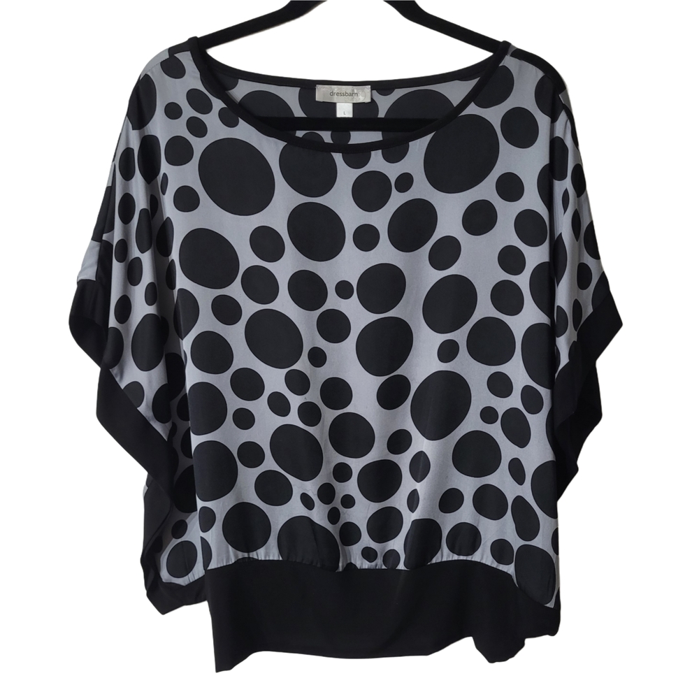 Dress Barn Black and Gray Polka Dot Blouse Size Large